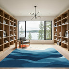 Crimson Sun Blue Mountain Abstract Waves Rug