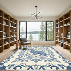 Blue Canine Floral Damask Rug