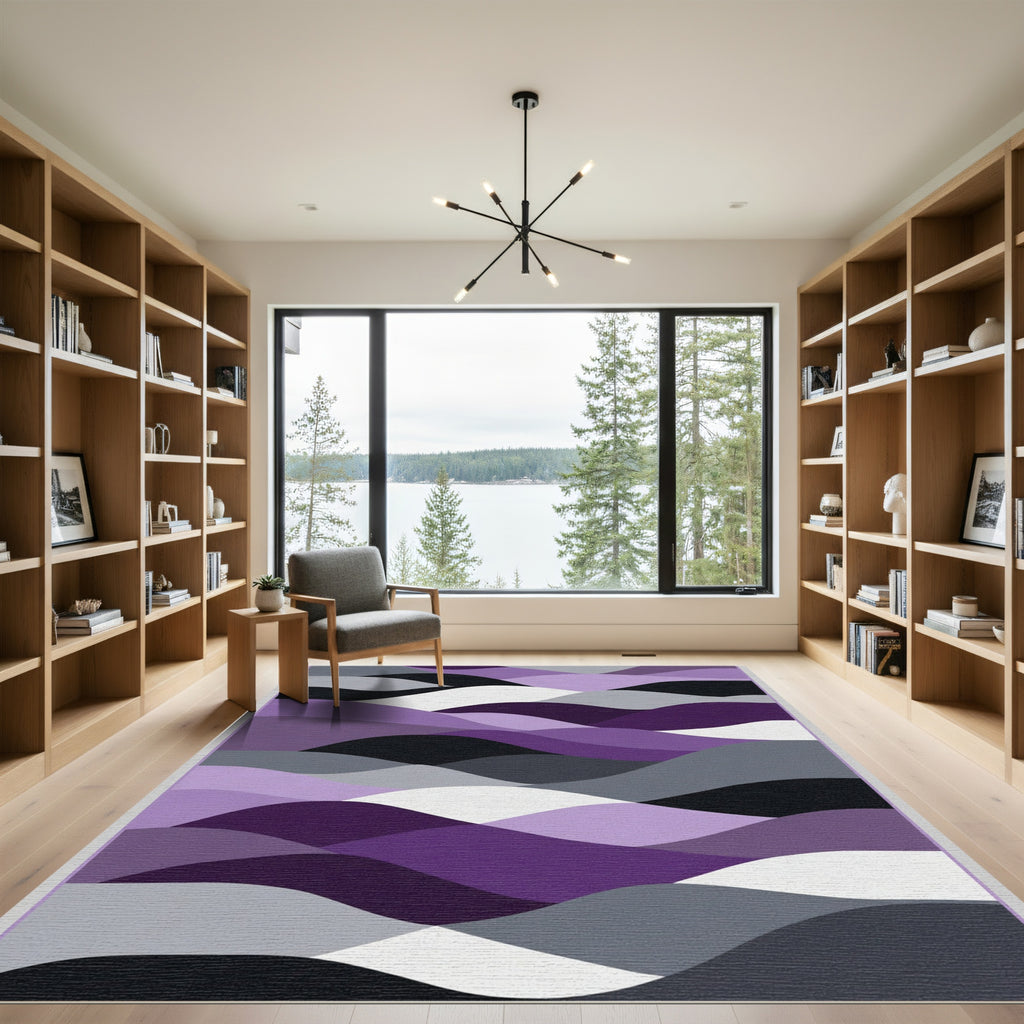 Purple Gray Black Wave Landscape Rug