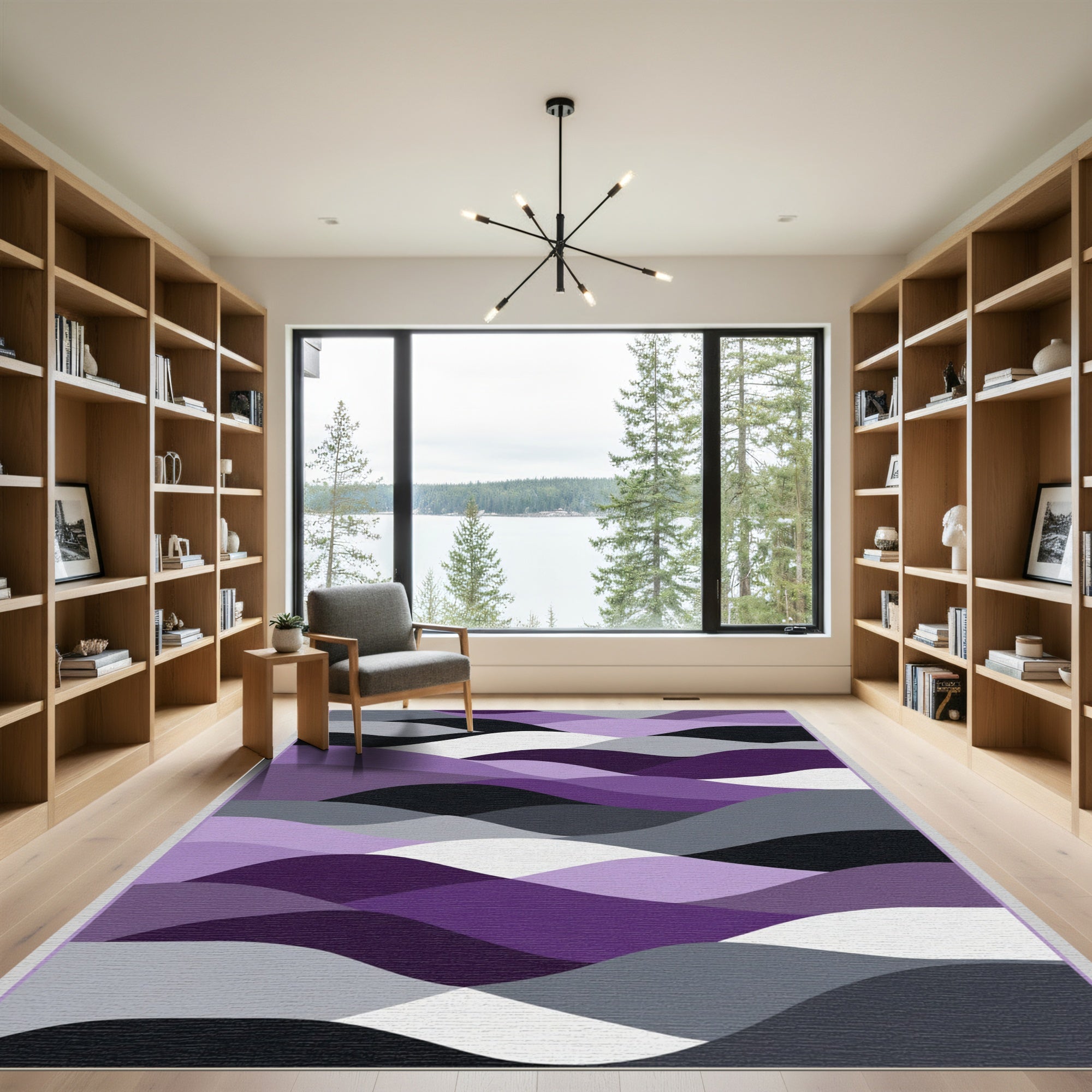 Purple Gray Black Wave Landscape Rug