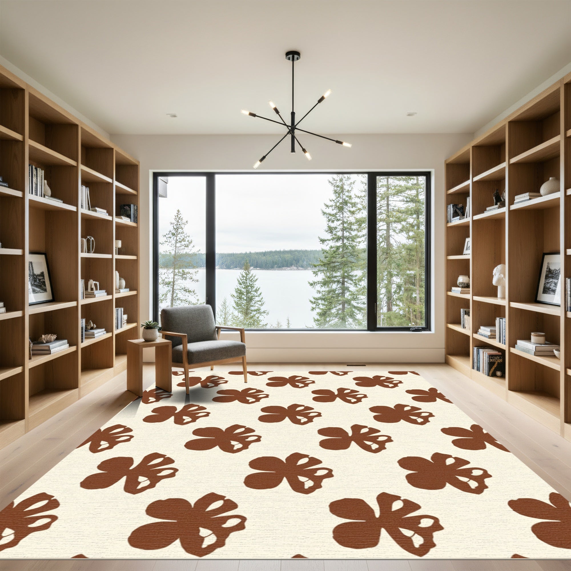 Minimalist Brown Floral Meadow Rug