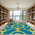 Blue Gold Arabesque Lattice Rug