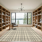 Classic Beige Black Plaid Grid Rug