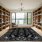 Black White Floral Butterfly Garden Rug