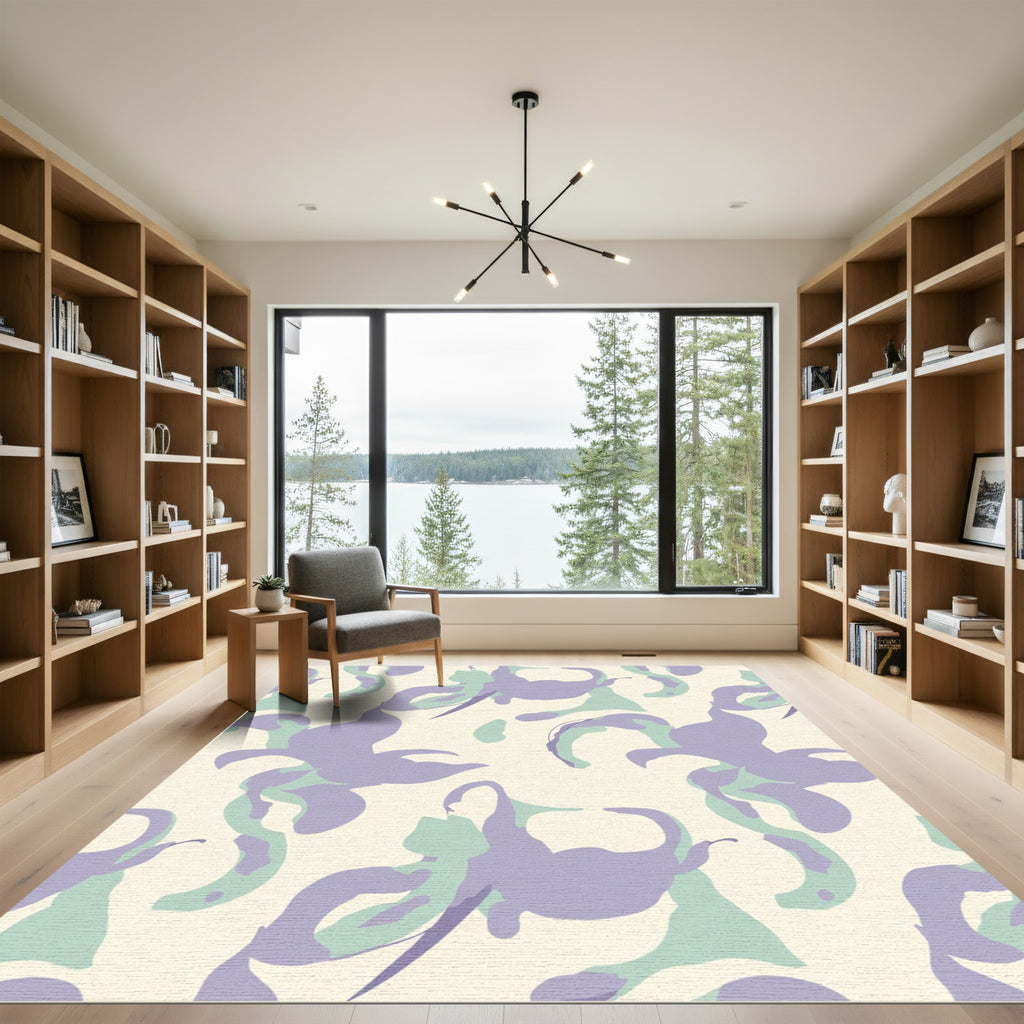 Lavender And Mint Abstract Swirls Rug
