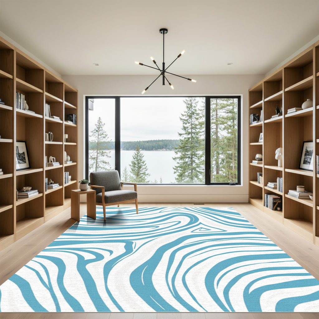 Blue White Swirl Marble Texture Rug