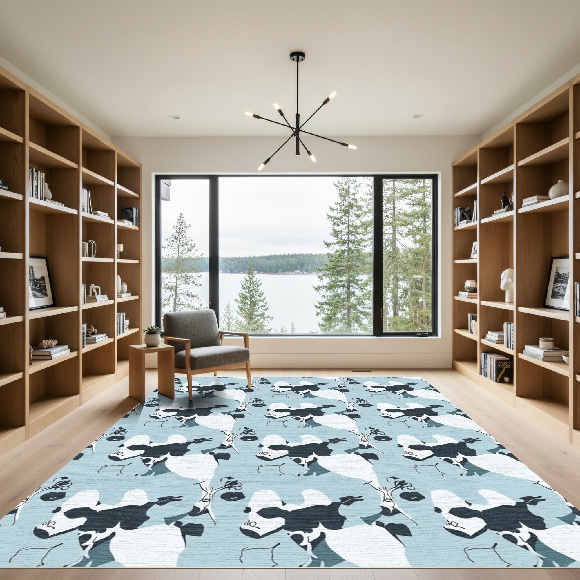 Light Blue Abstract Animal Faces Rug
