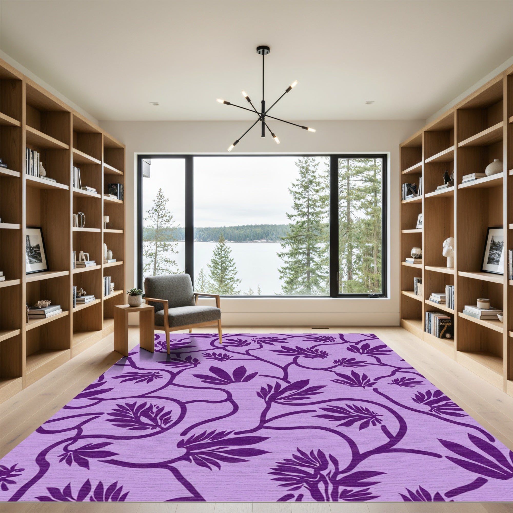 Purple Lilac Botanical Vine Scroll Rug