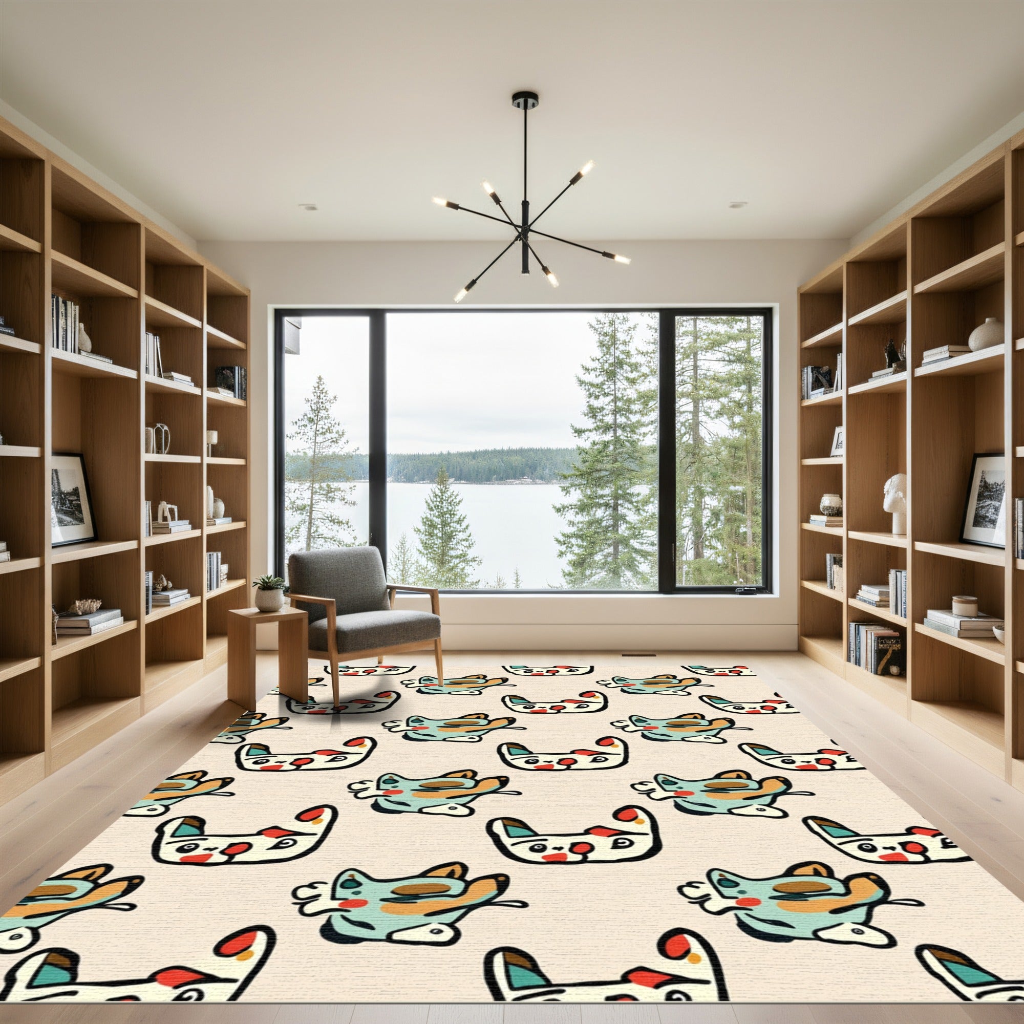 Whimsical playful cat cartoon collage Rug