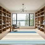 Coastal Blue Beige Horizontal Stripe Rug
