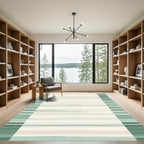 Subtle Sage Green Striped Rectangles Rug
