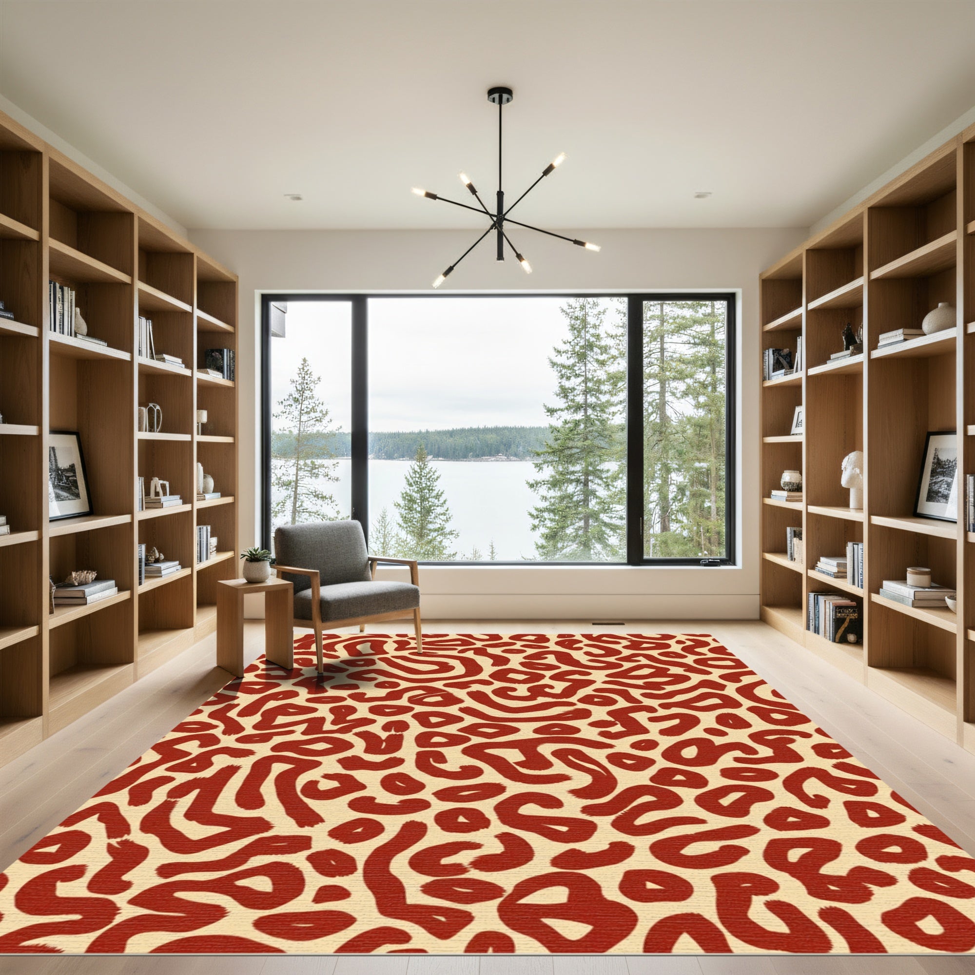 Bold Red Abstract Organic Shapes Rug