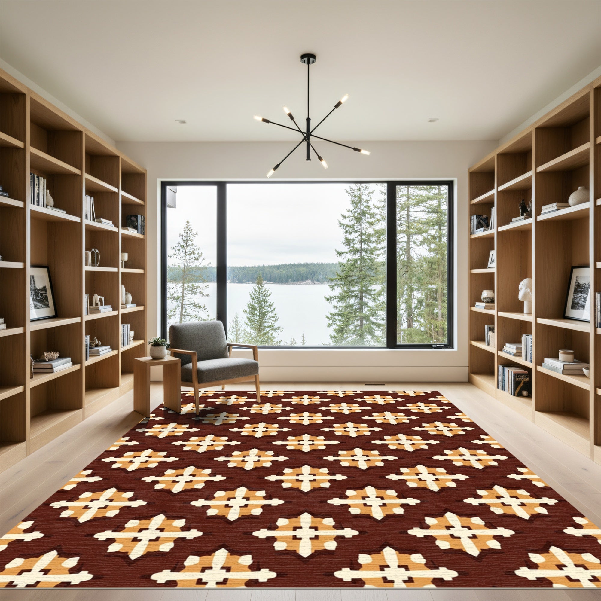 Brown Orange White Starburst Medallion Rug