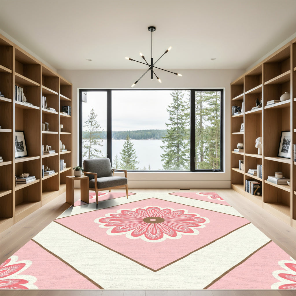 Pink Daisy Diamond Contemporary Artwork Rug