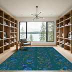 Emerald Blue Bird Floral Vine Rug