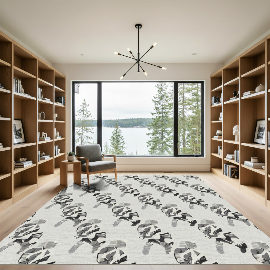 Abstract Figures Black White Monochromatic Rug