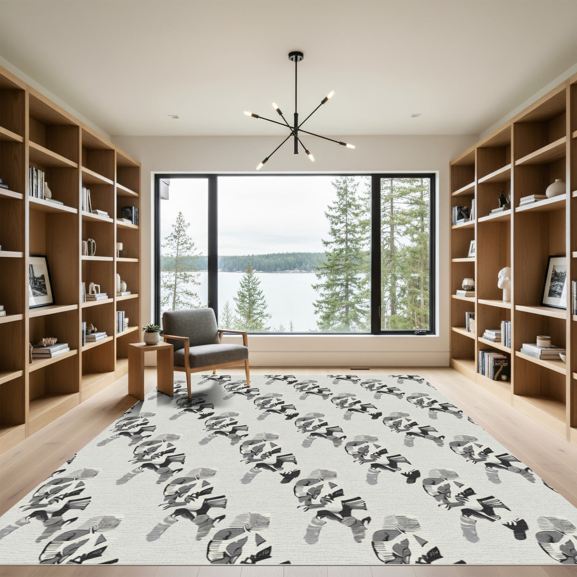 Abstract Figures Black White Monochromatic Rug