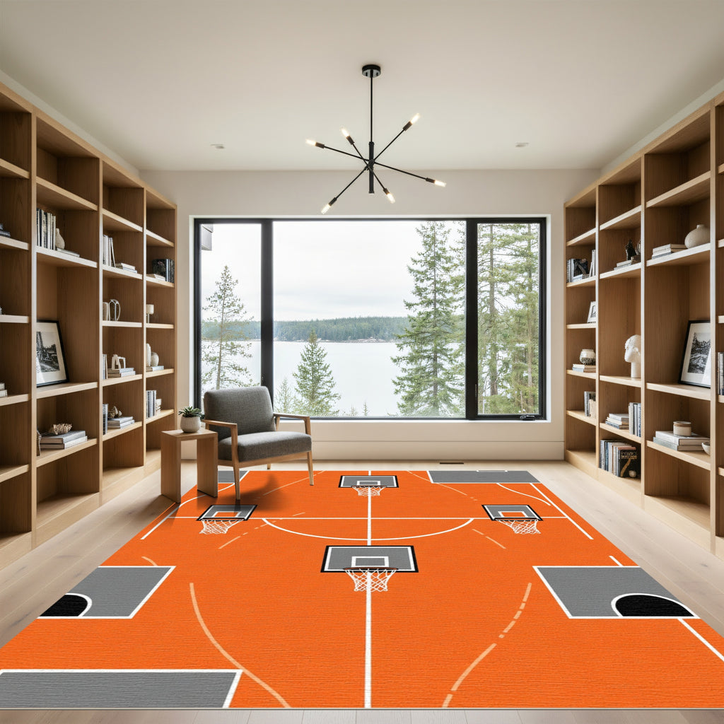 Orange Court Hoops Graphic Rug