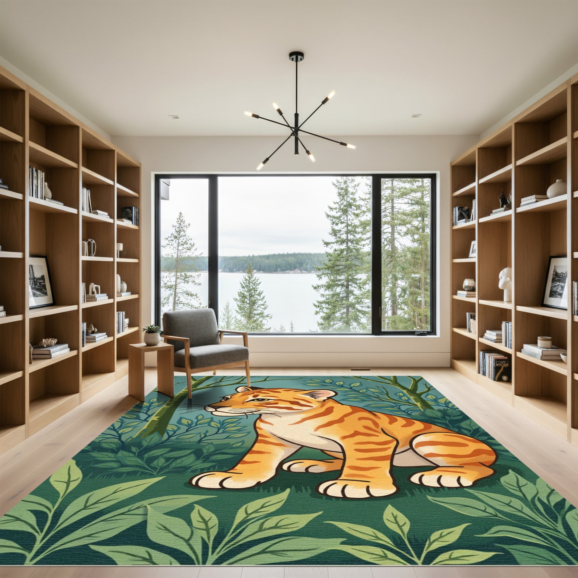 Cute Tiger Cub Forest Scene Rug