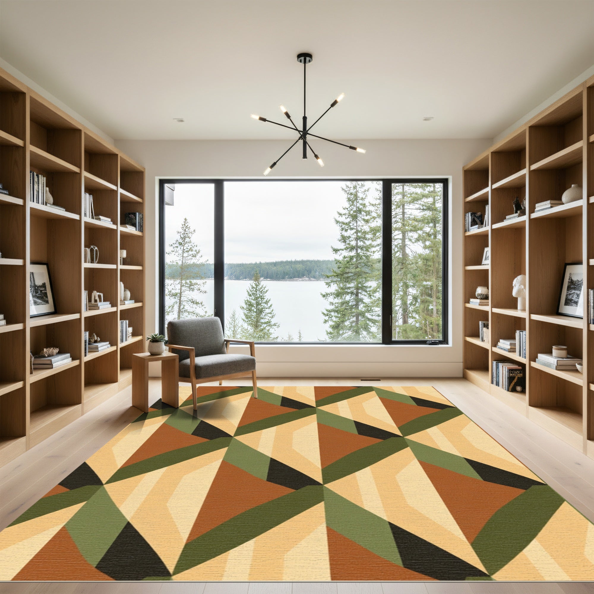 Retro Ochre Diamond Geometric Rug
