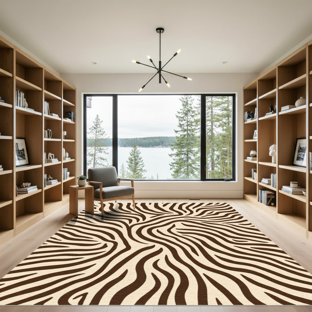 Brown Cream Wild Zebra Stripes Rug