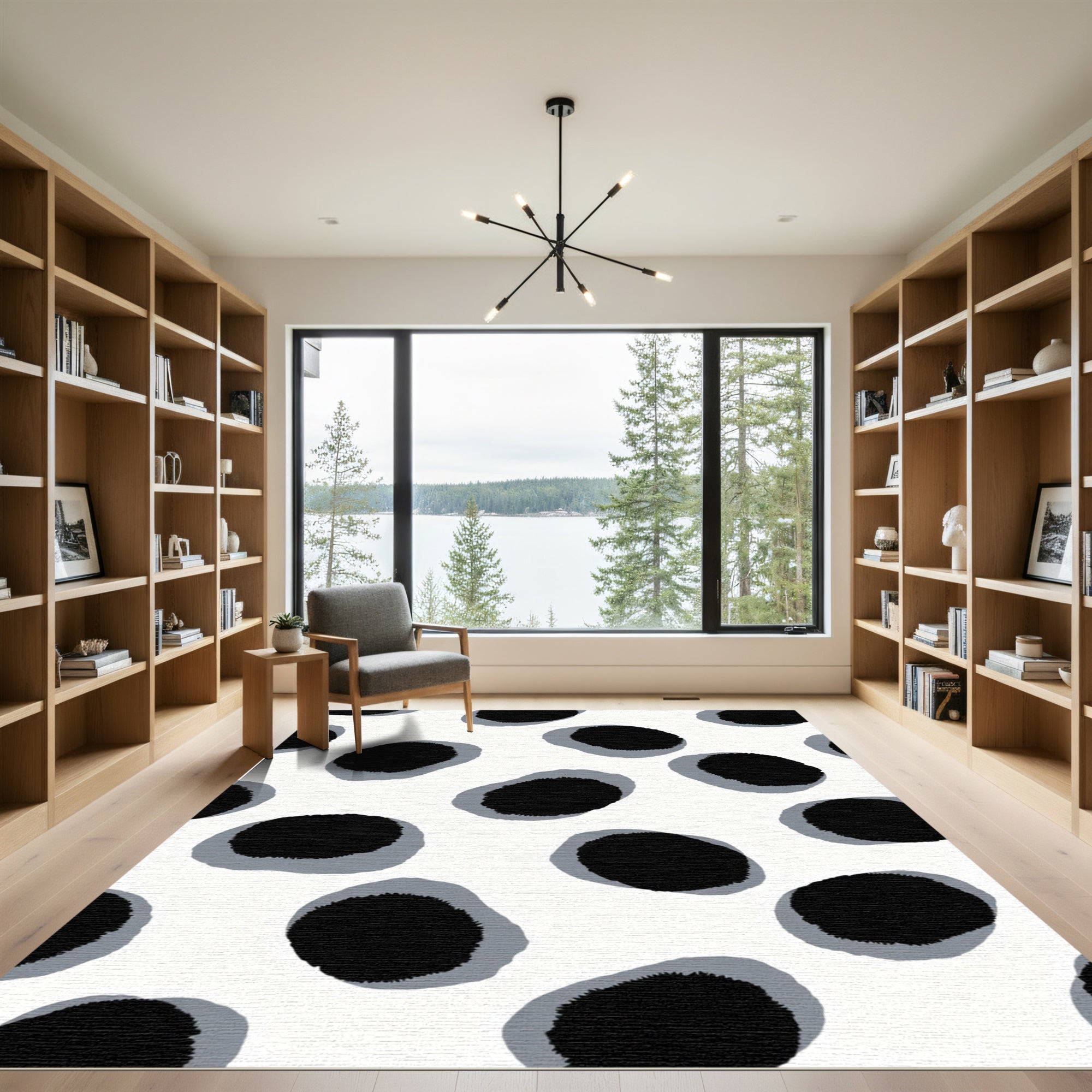 Black Gray Spots Abstract Composition Rug