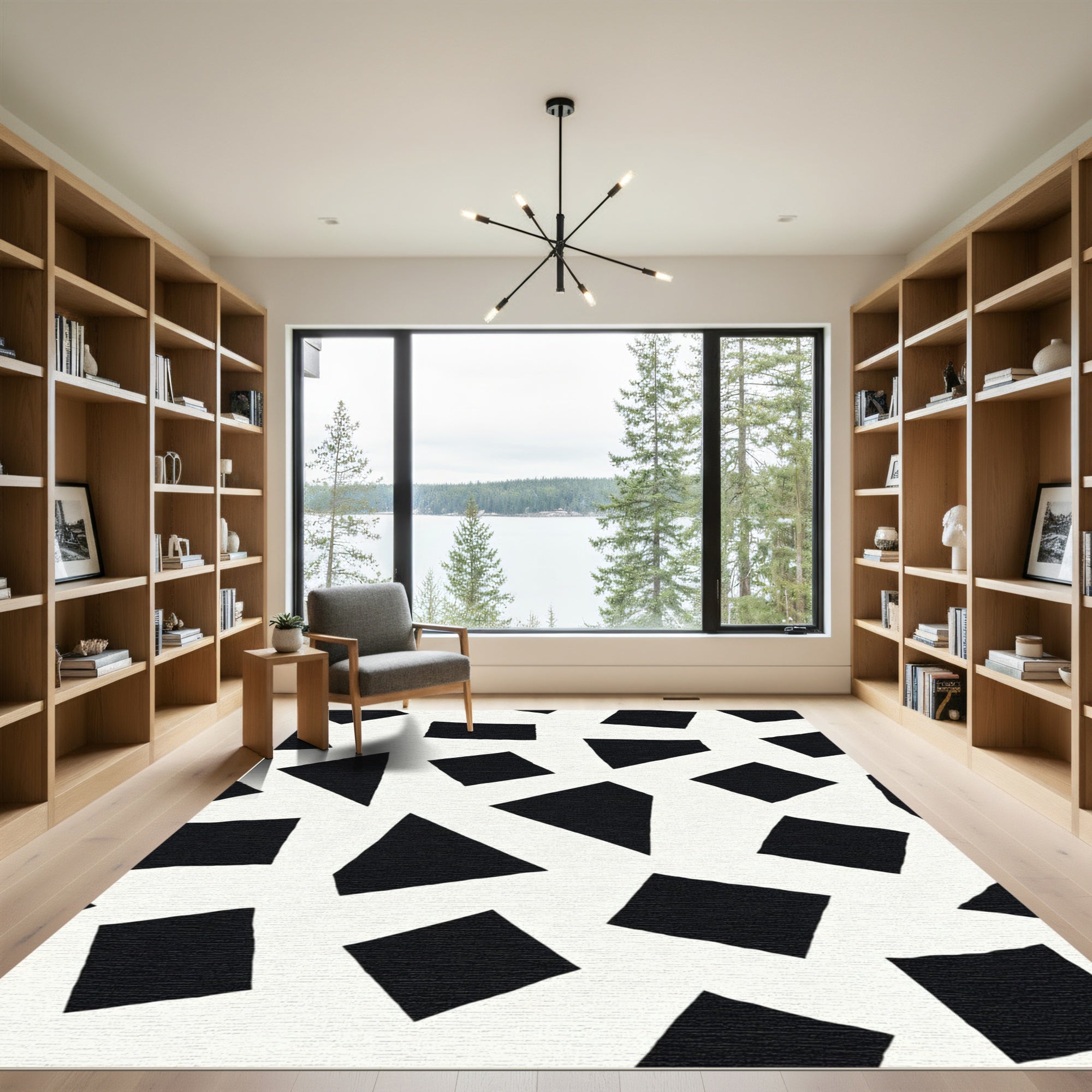 Black White Abstract Geometric Shapes Rug
