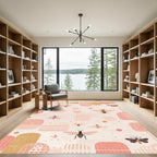 Whimsical Pink Bug Garden Abstract Rug