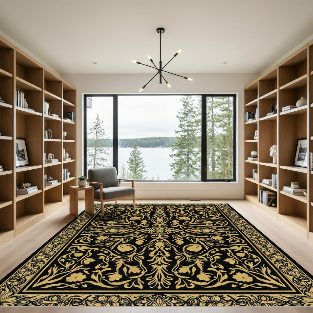 Golden Floral Scrollwork Ornament Rug