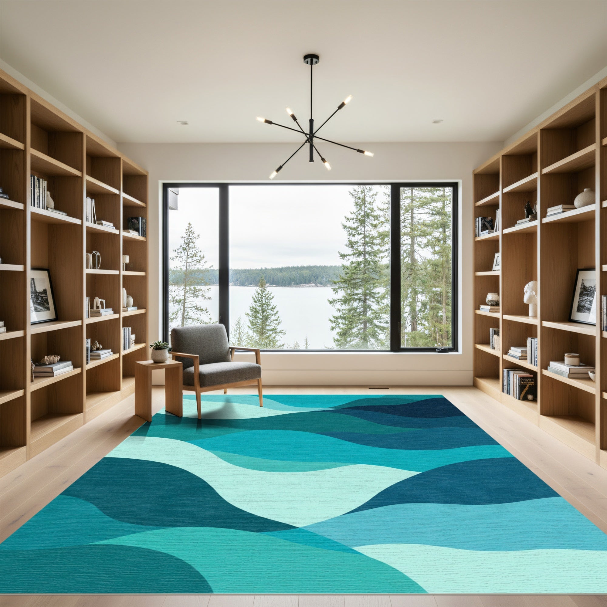 Oceanic Blue Wave Abstract Rug