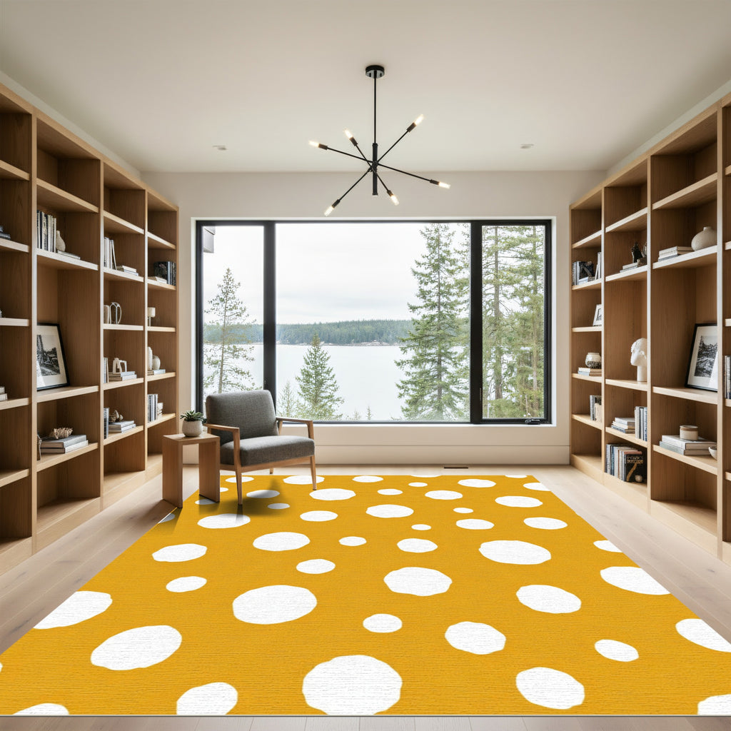 Golden White Polka Dot Scatter Rug