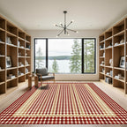 Red Beige Gingham Border Rug