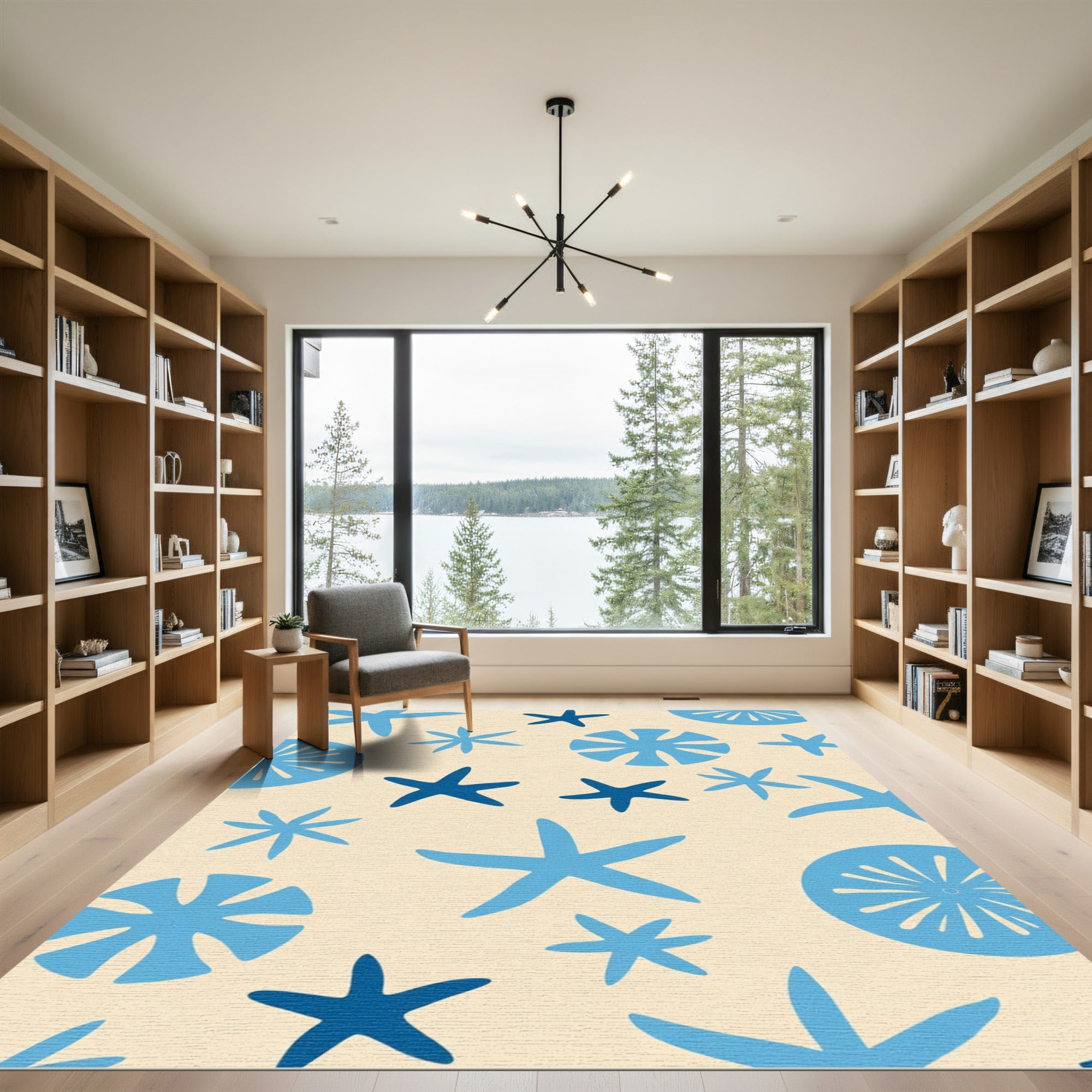Blue Starfish Sunburst Collage Rug