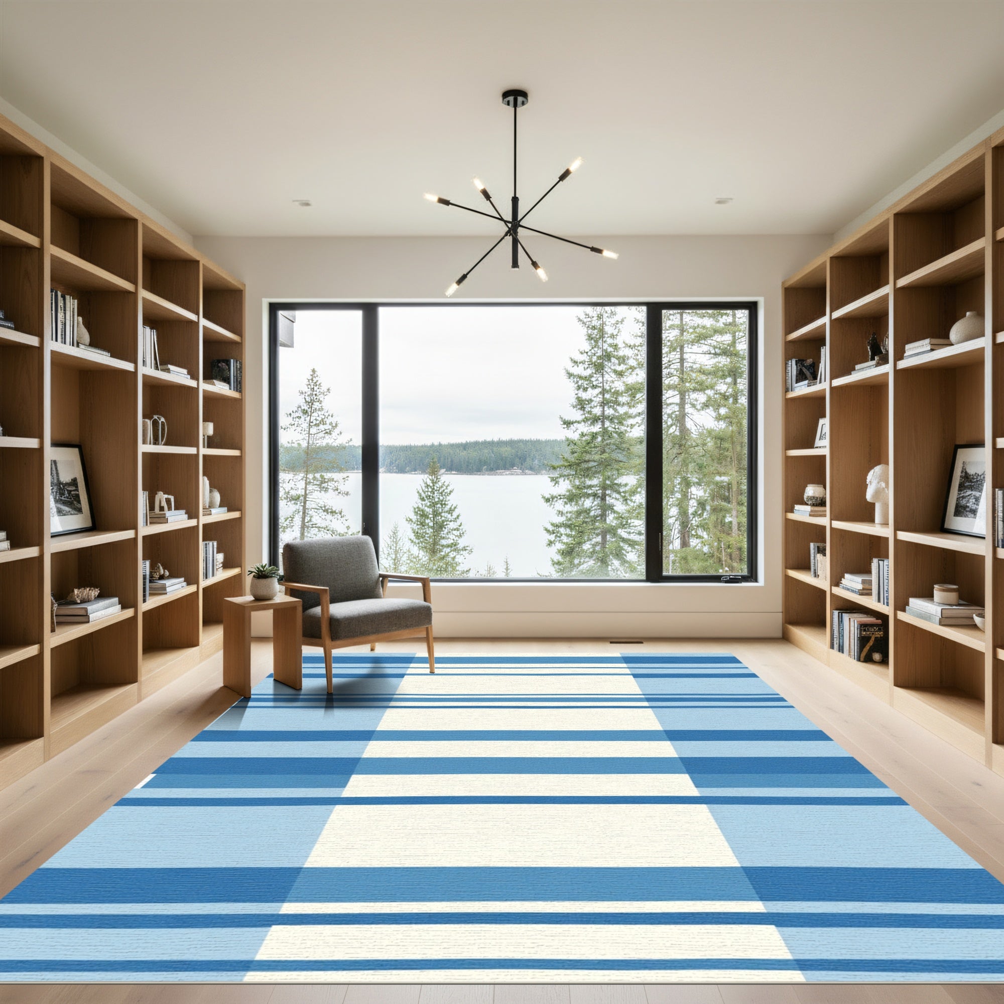 Classic Blue Stripe Wide Band Rug