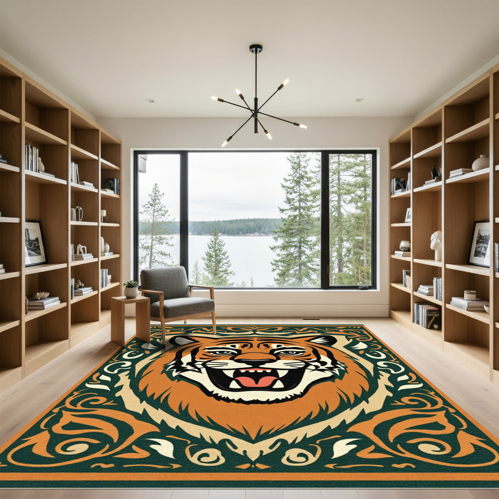 Orange Tiger Floral Border Rug