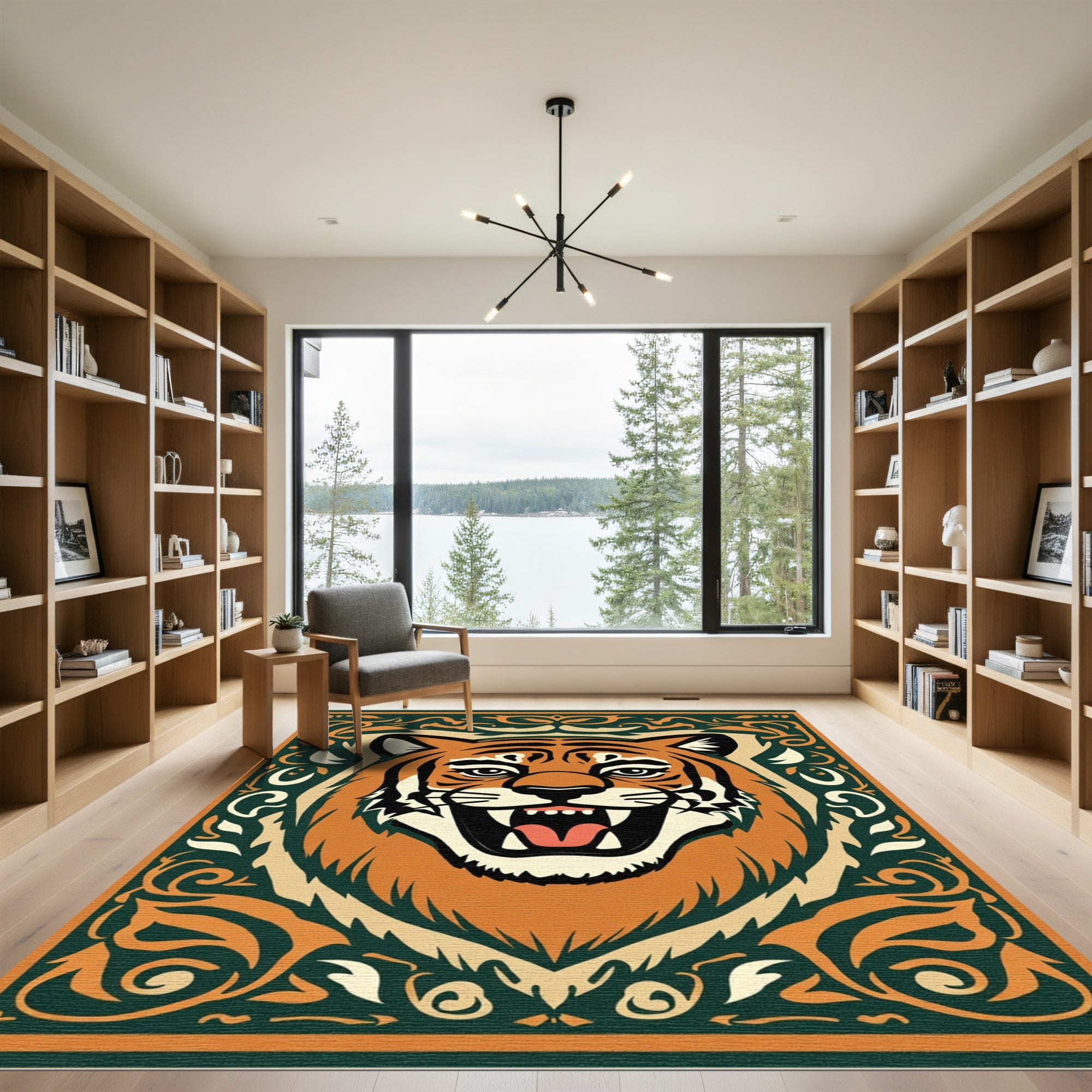 Orange Tiger Floral Border Rug