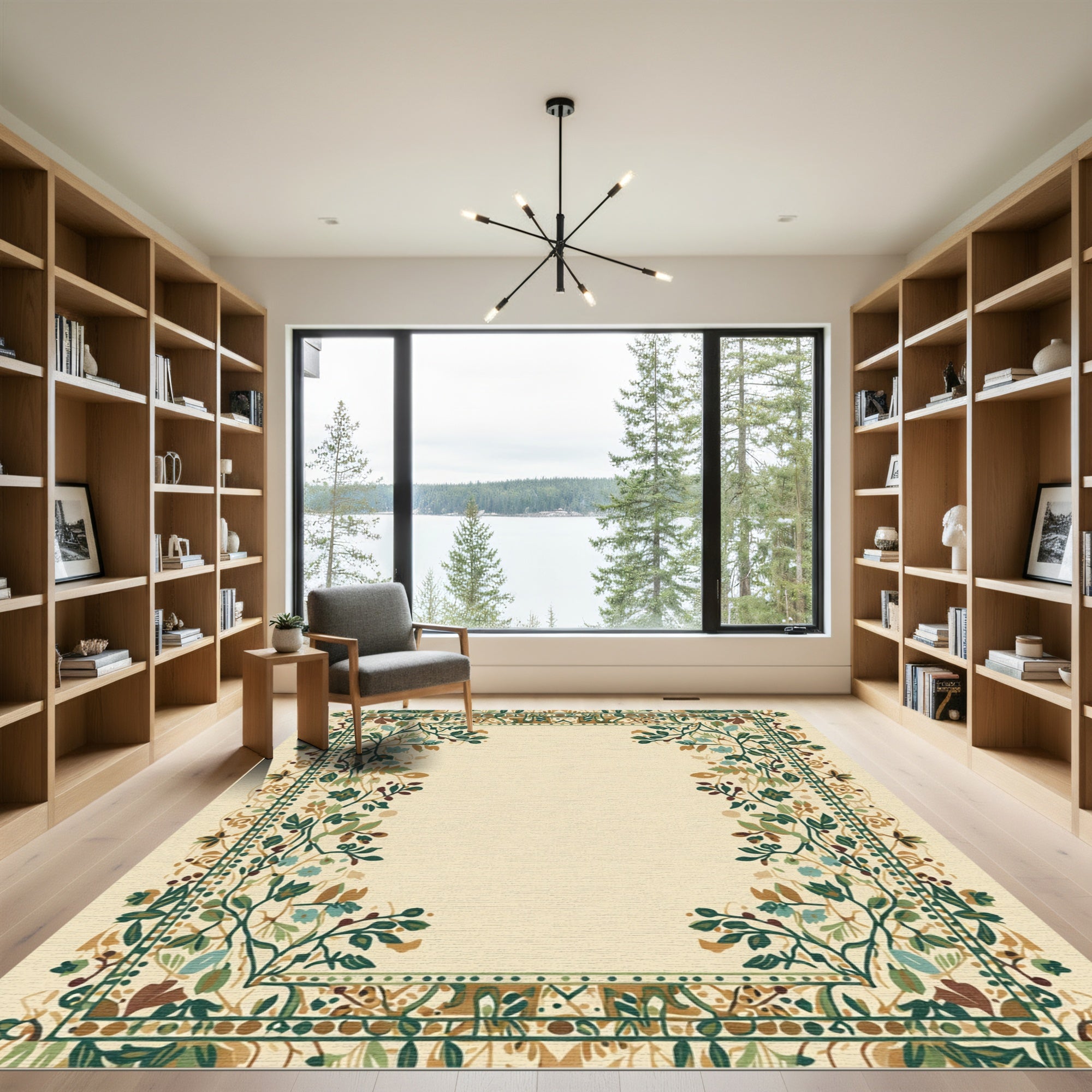 Vintage Forest Floral Vines Border Rug