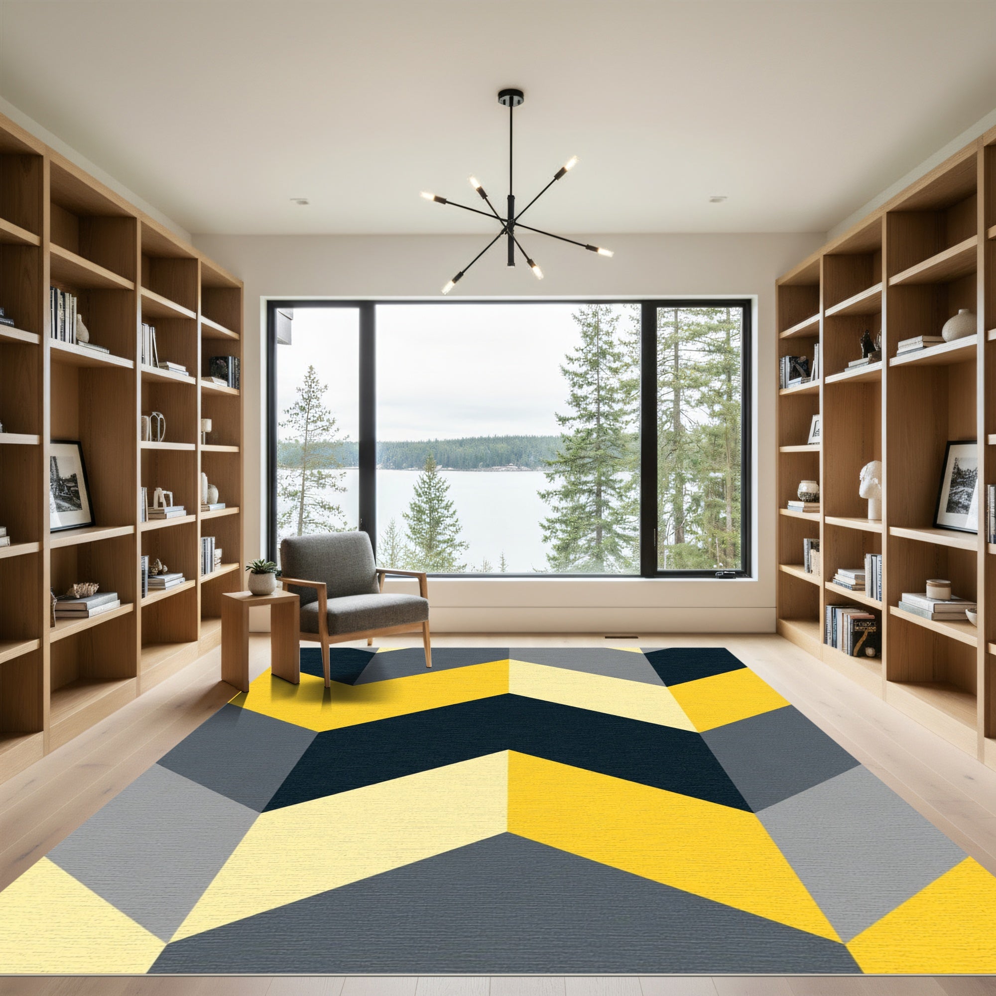 Bold Yellow Gray Geometric Chevron Rug