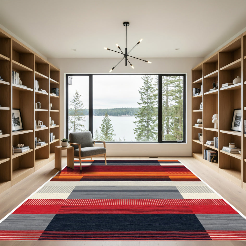 Bold Geometric Sunset Stripes Rug