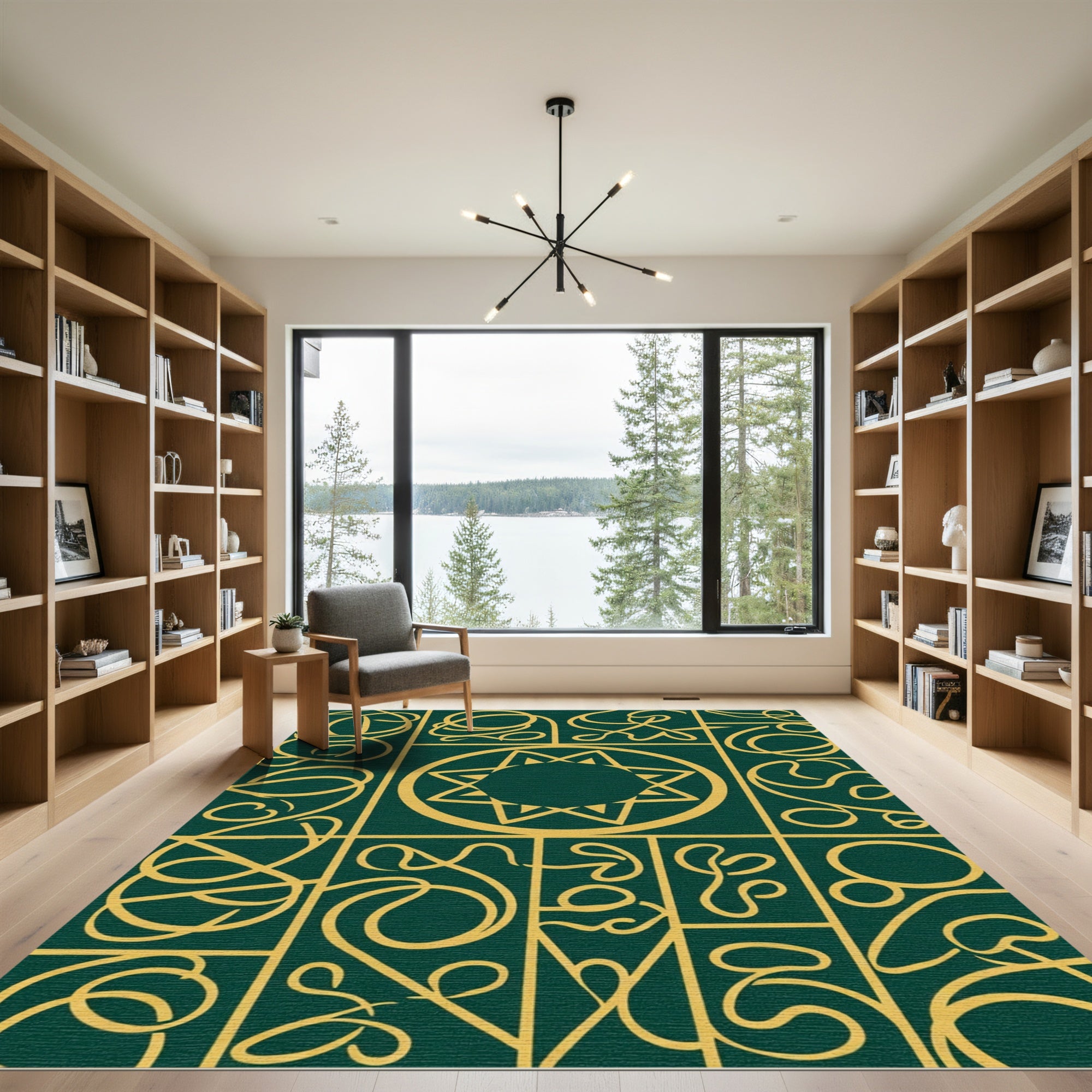 Emerald Gold Abstract Swirl Star Rug