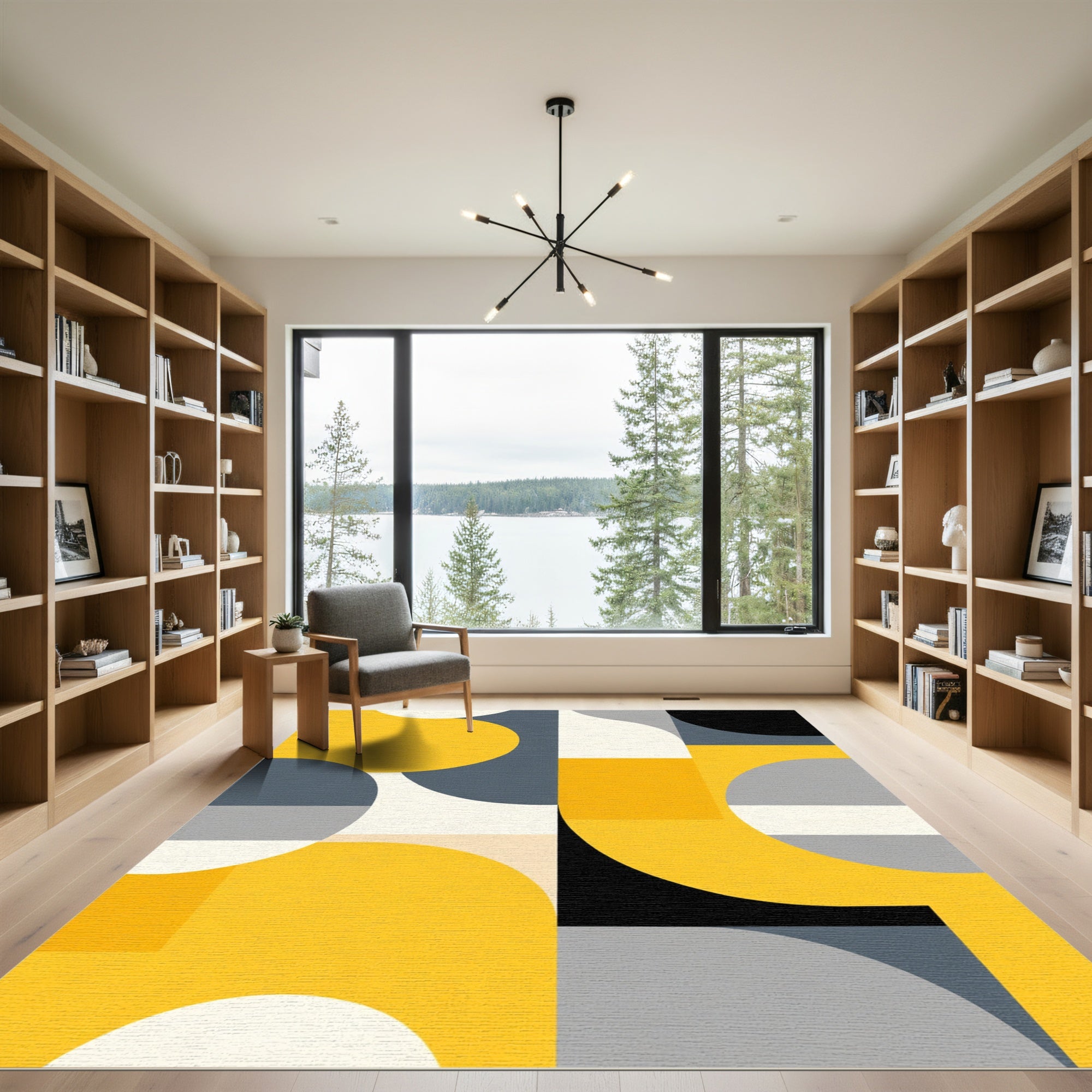 Abstract Yellow Gray Geometric Shapes Rug