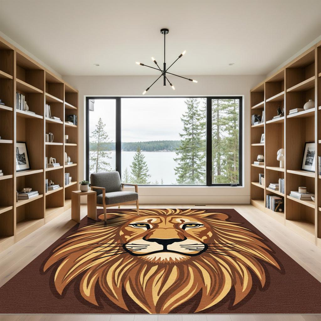 Golden Lion Face Brown Mane Rug