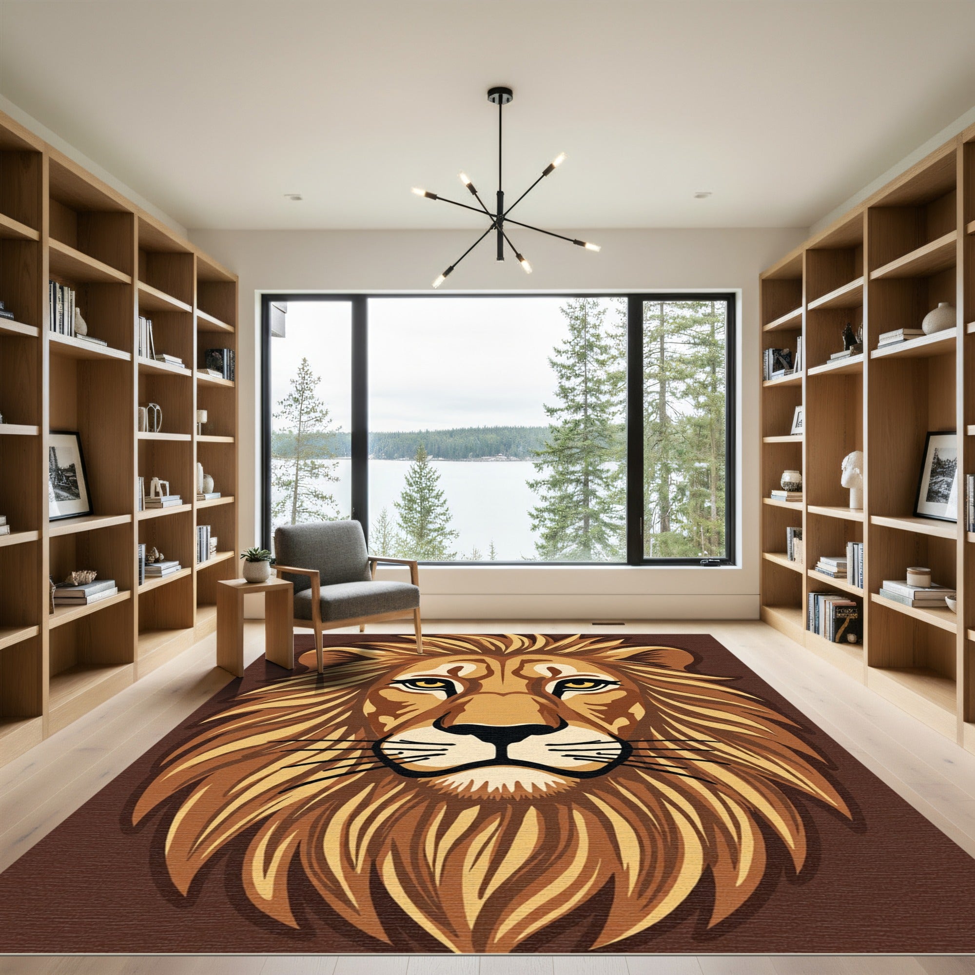 Golden Lion Face Brown Mane Rug