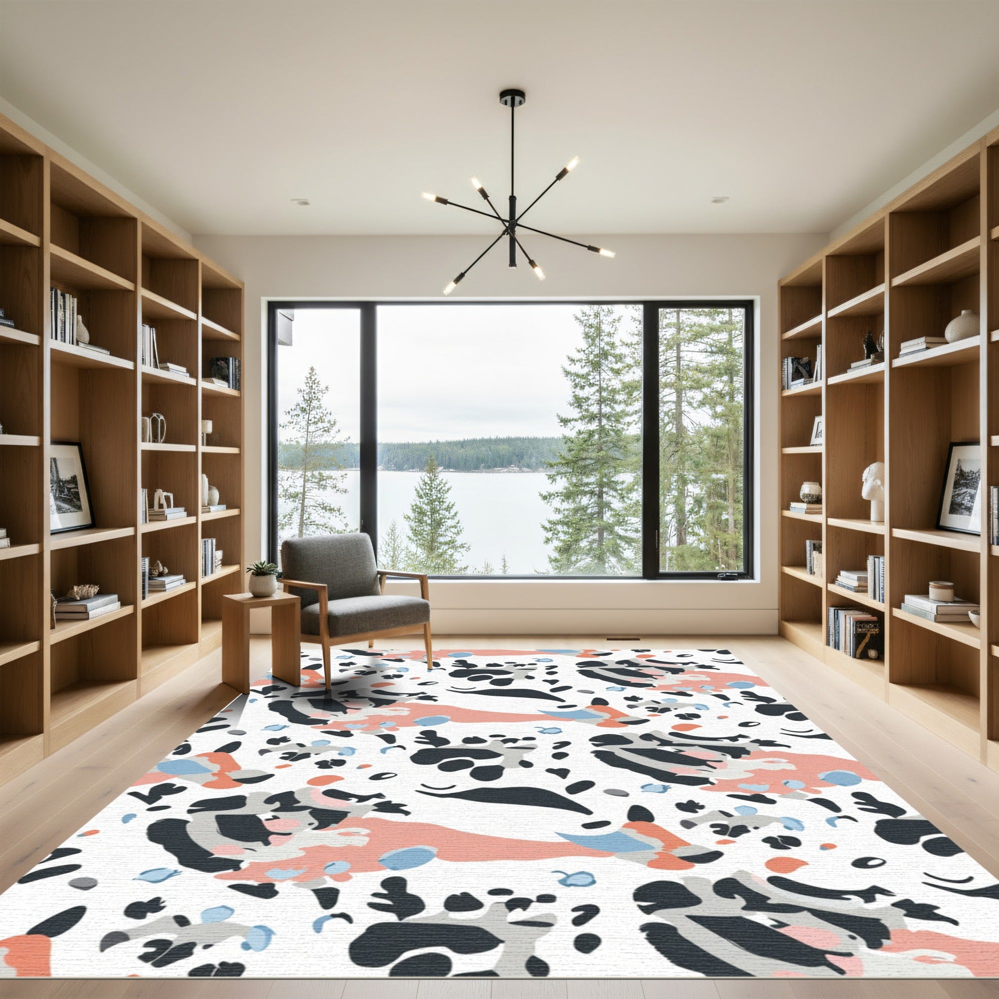 Abstract Peach Black Gray Swirl Collage Rug