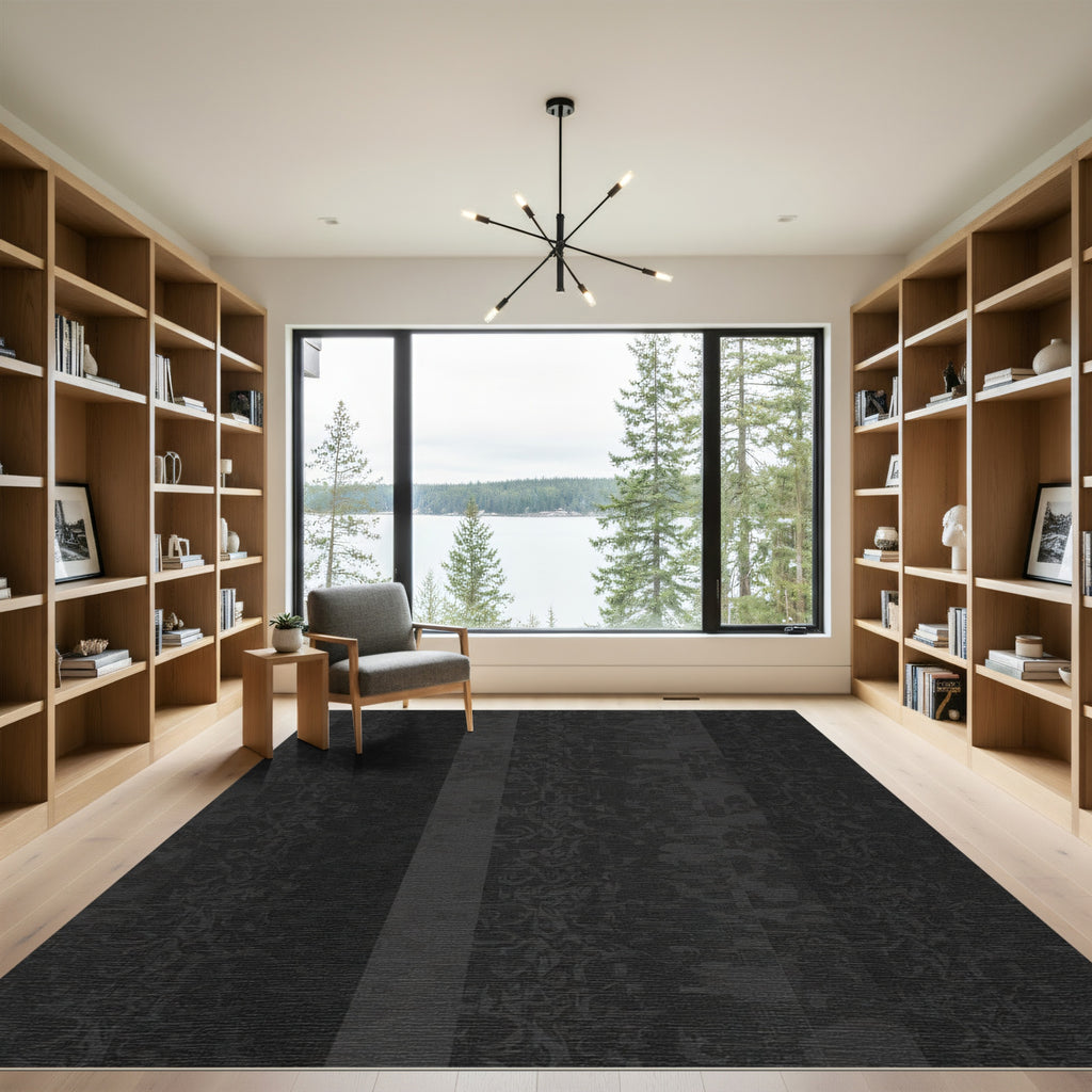 Dark Charcoal Abstract Vertical Stripe Rug