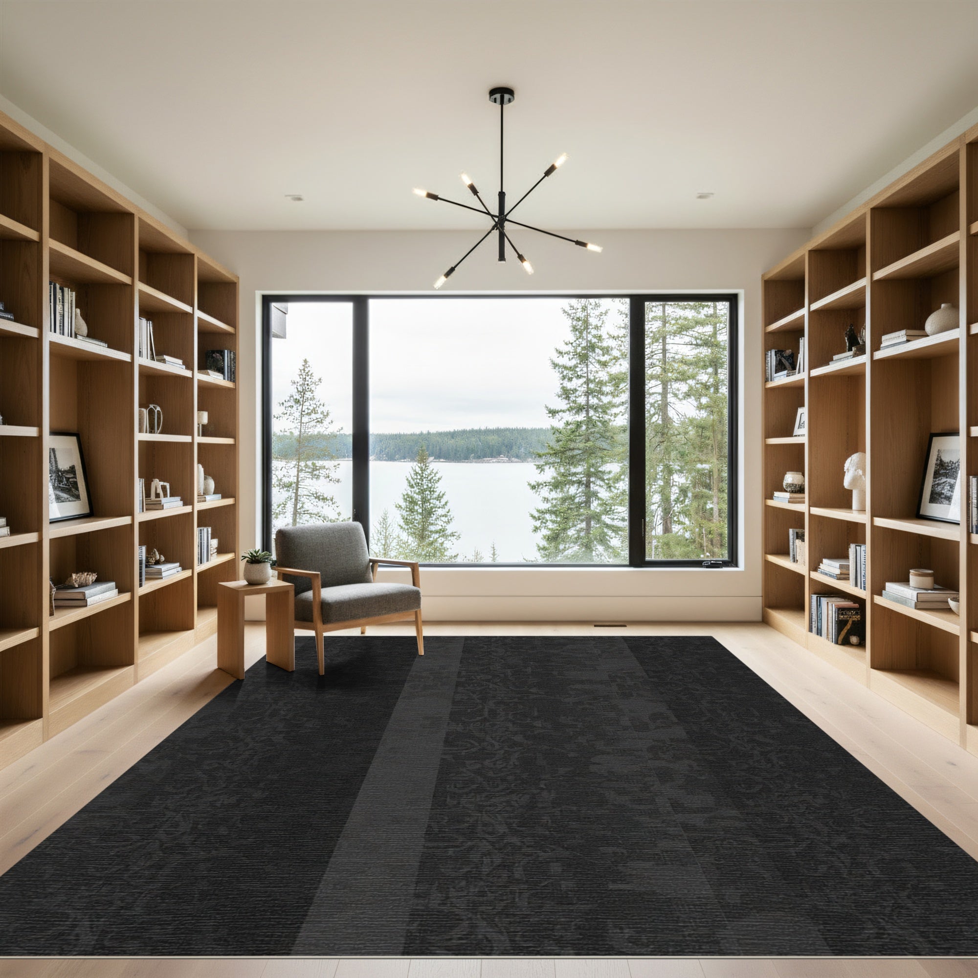 Dark Charcoal Abstract Vertical Stripe Rug