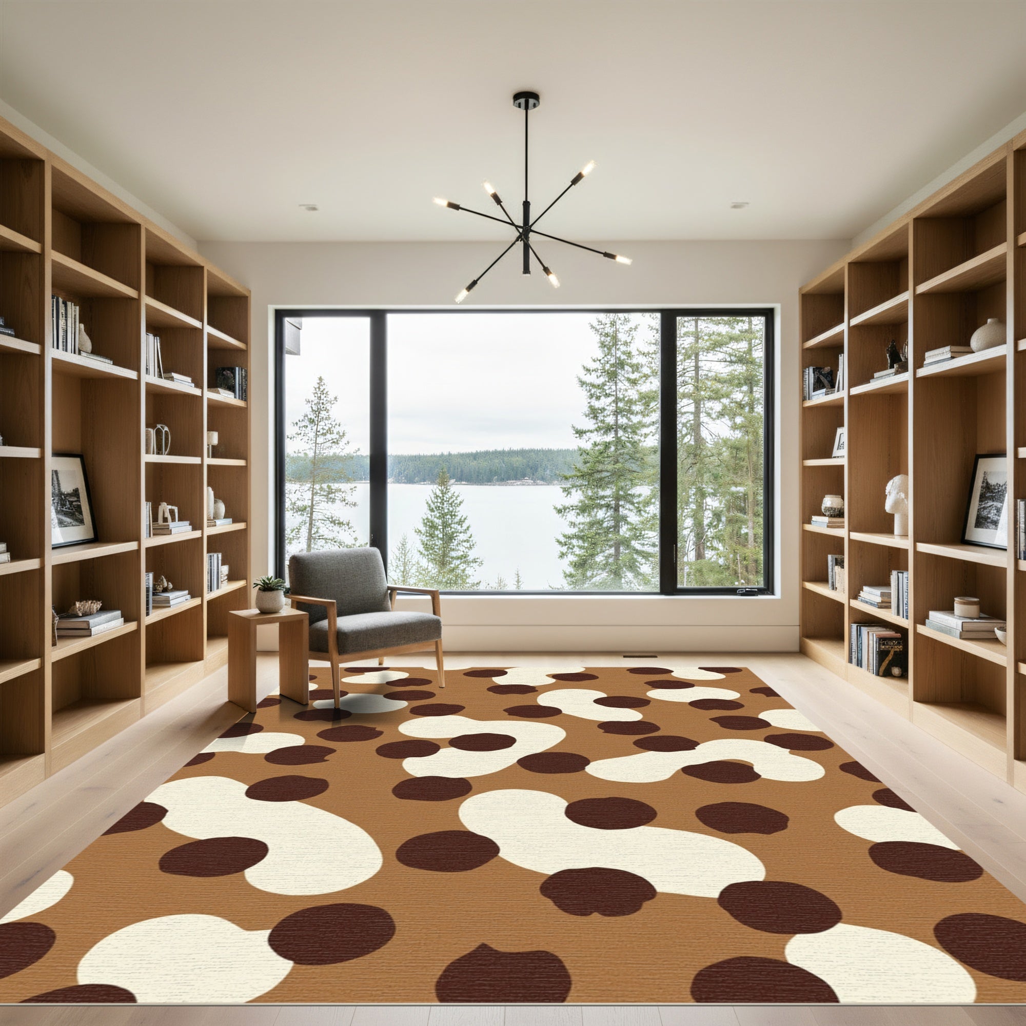 Brown Cream Spotted Blob Contemporary Rug