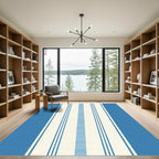 Blue Cream Vertical Stripe Rug