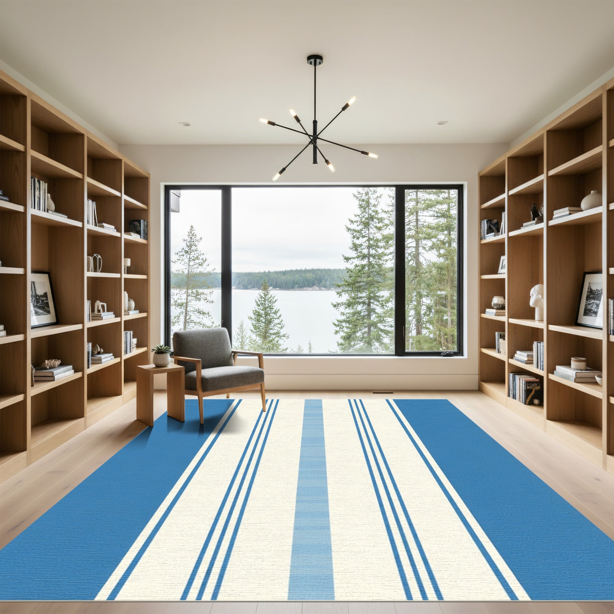 Blue Cream Vertical Stripe Rug