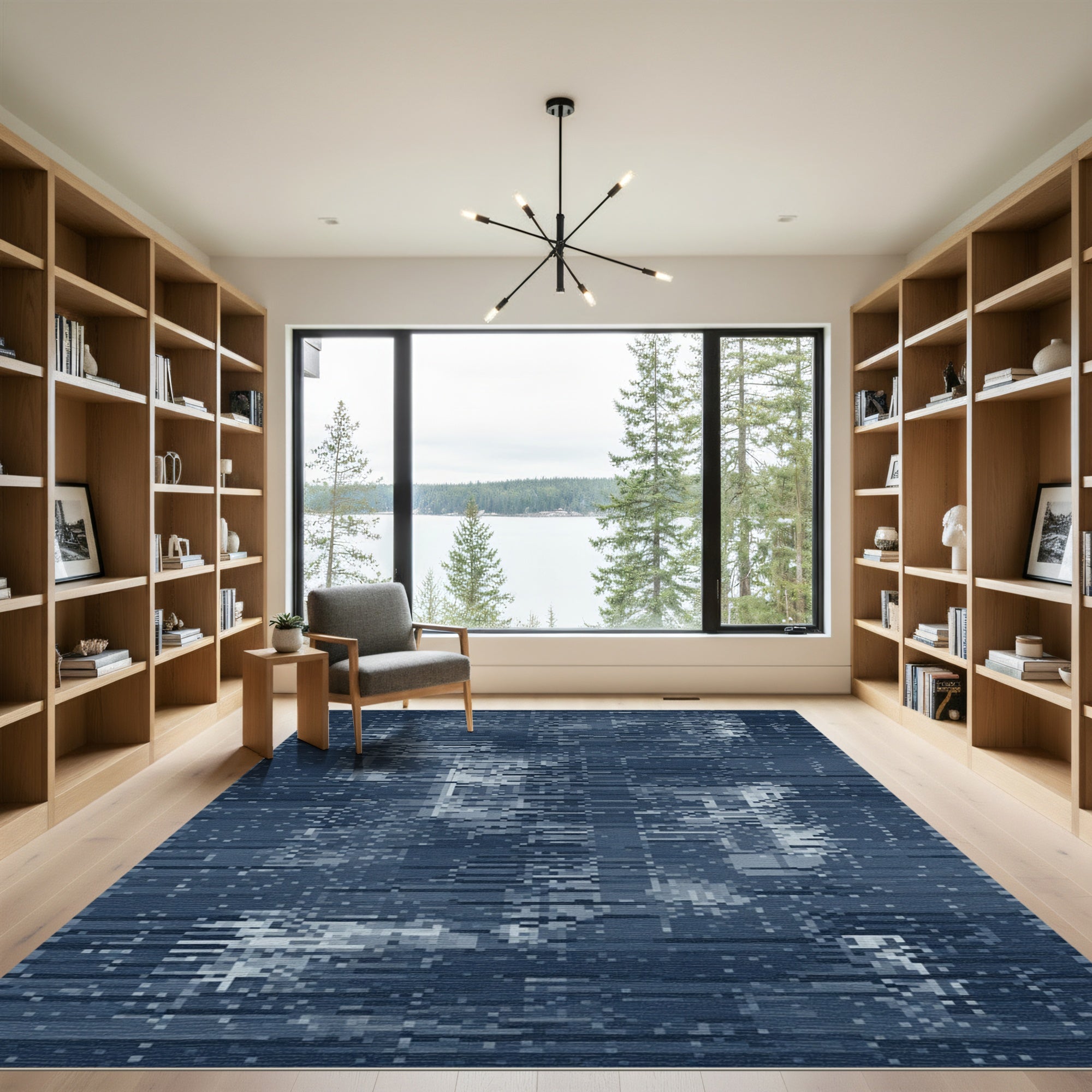 Deep Blue Textured Horizontal Weave Rug